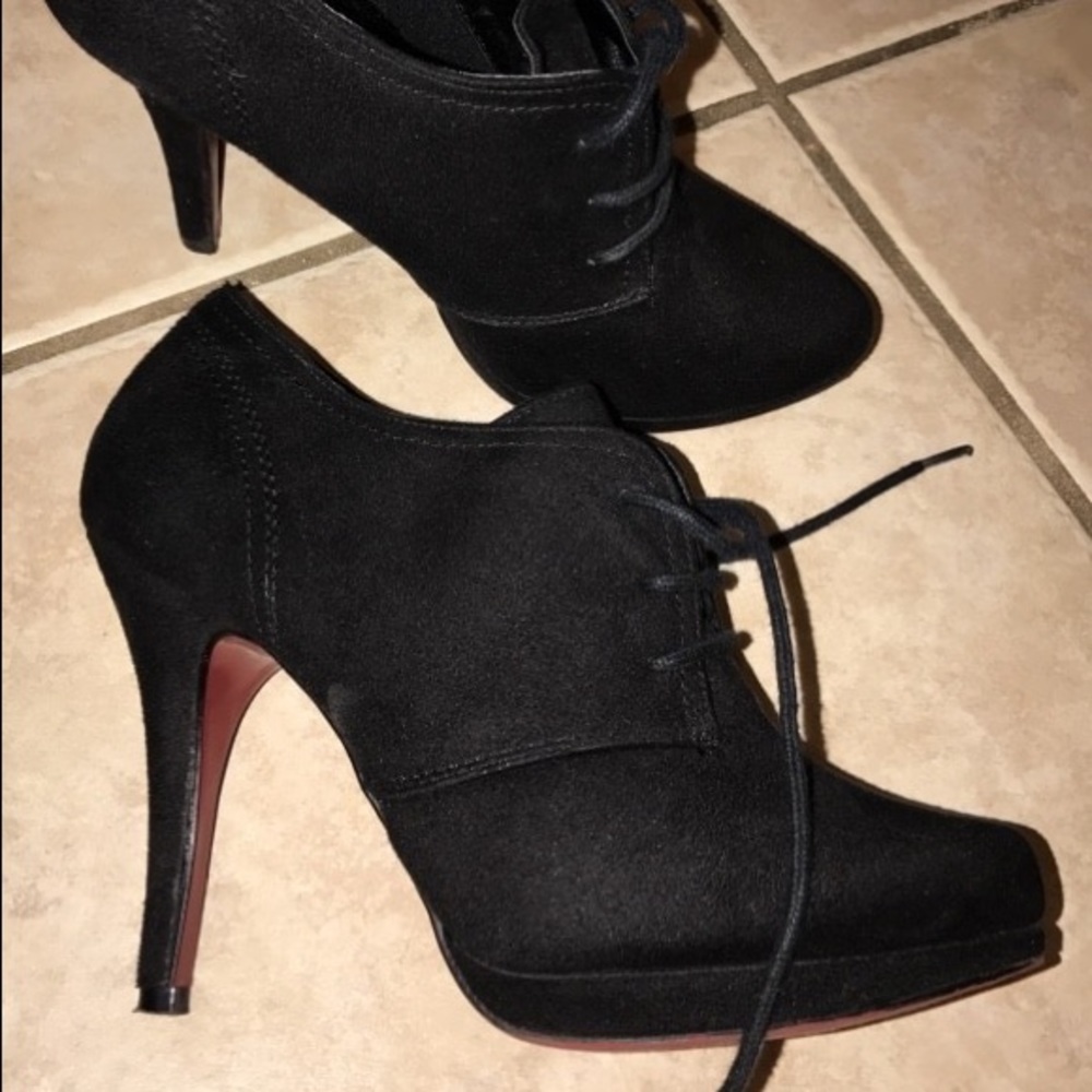 Black suede closed-toe heels